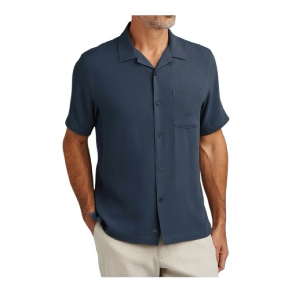 Tommy Bahama 100% Silk Men's Muted Blue Textured Camper Button Down Shirt